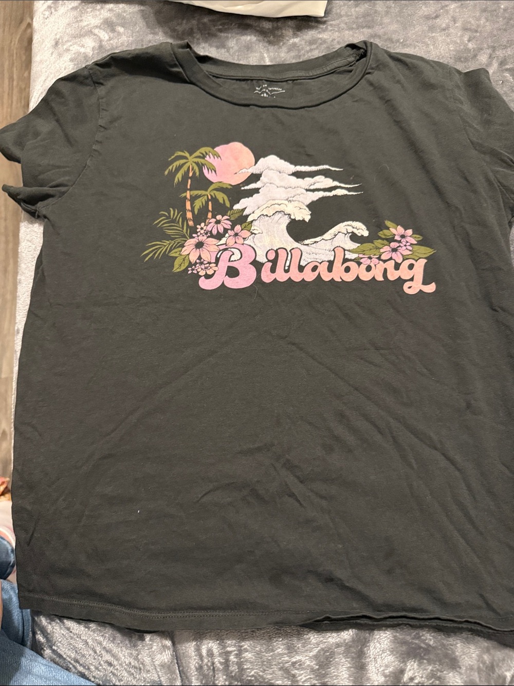 Billabong Black Tee with Pink Tropical Logo